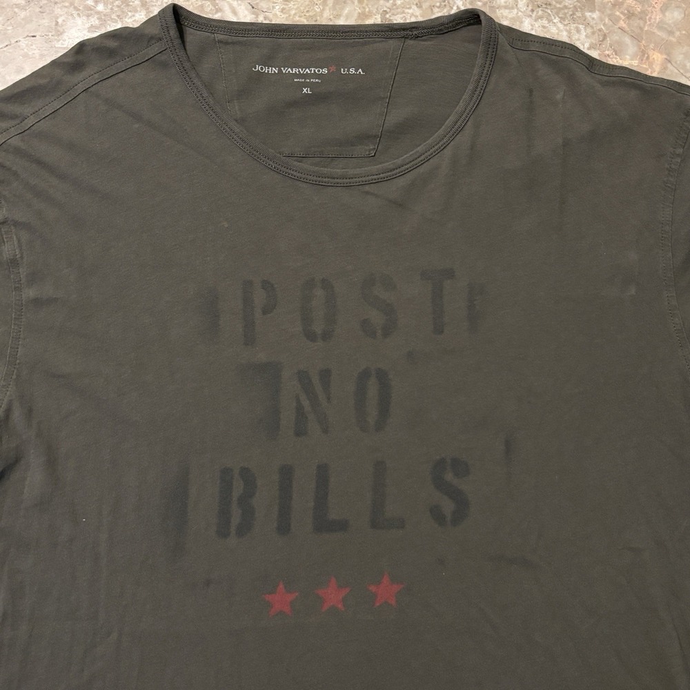 John Varvatos Shirt Mens XL Green I Post No Bills Short Sleeve Tee Cotton